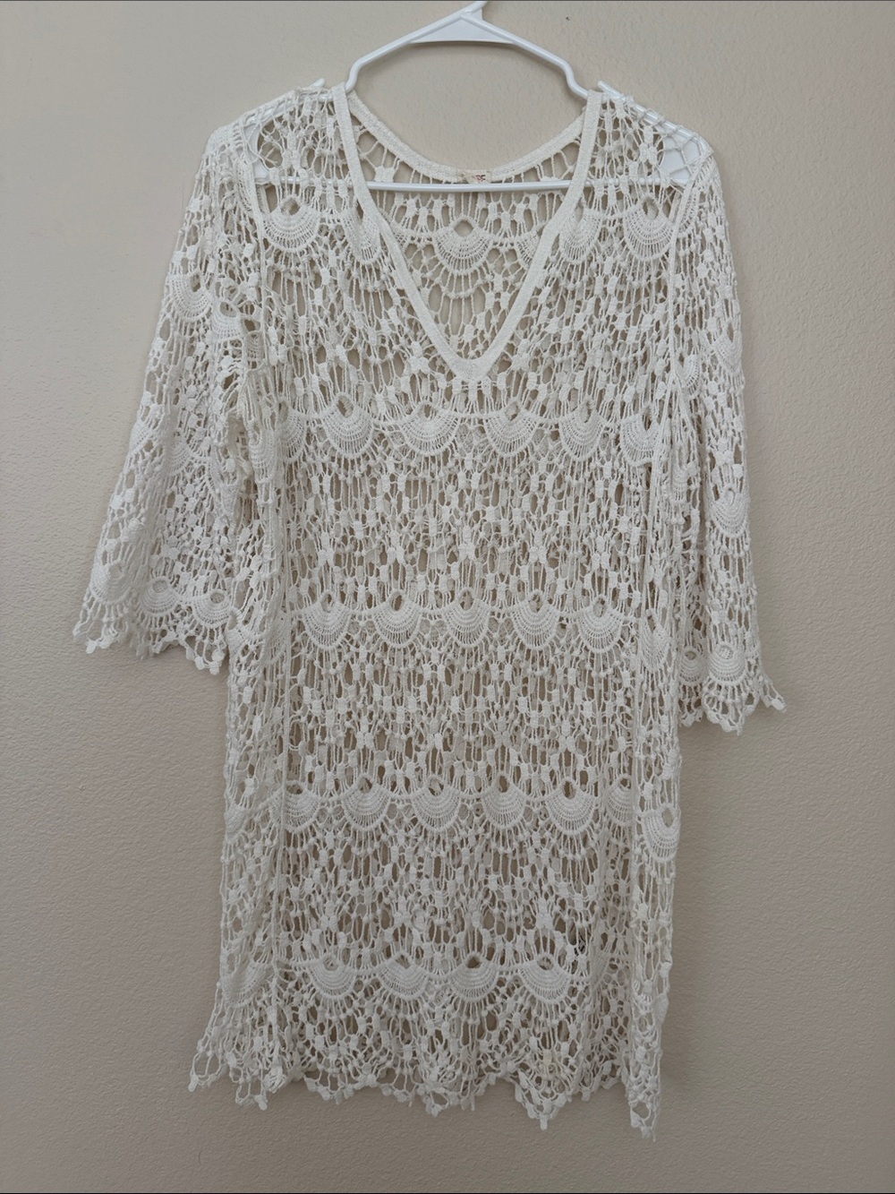 Surf Gypsy White Crochet Swim Cover-Up Tunic Medium